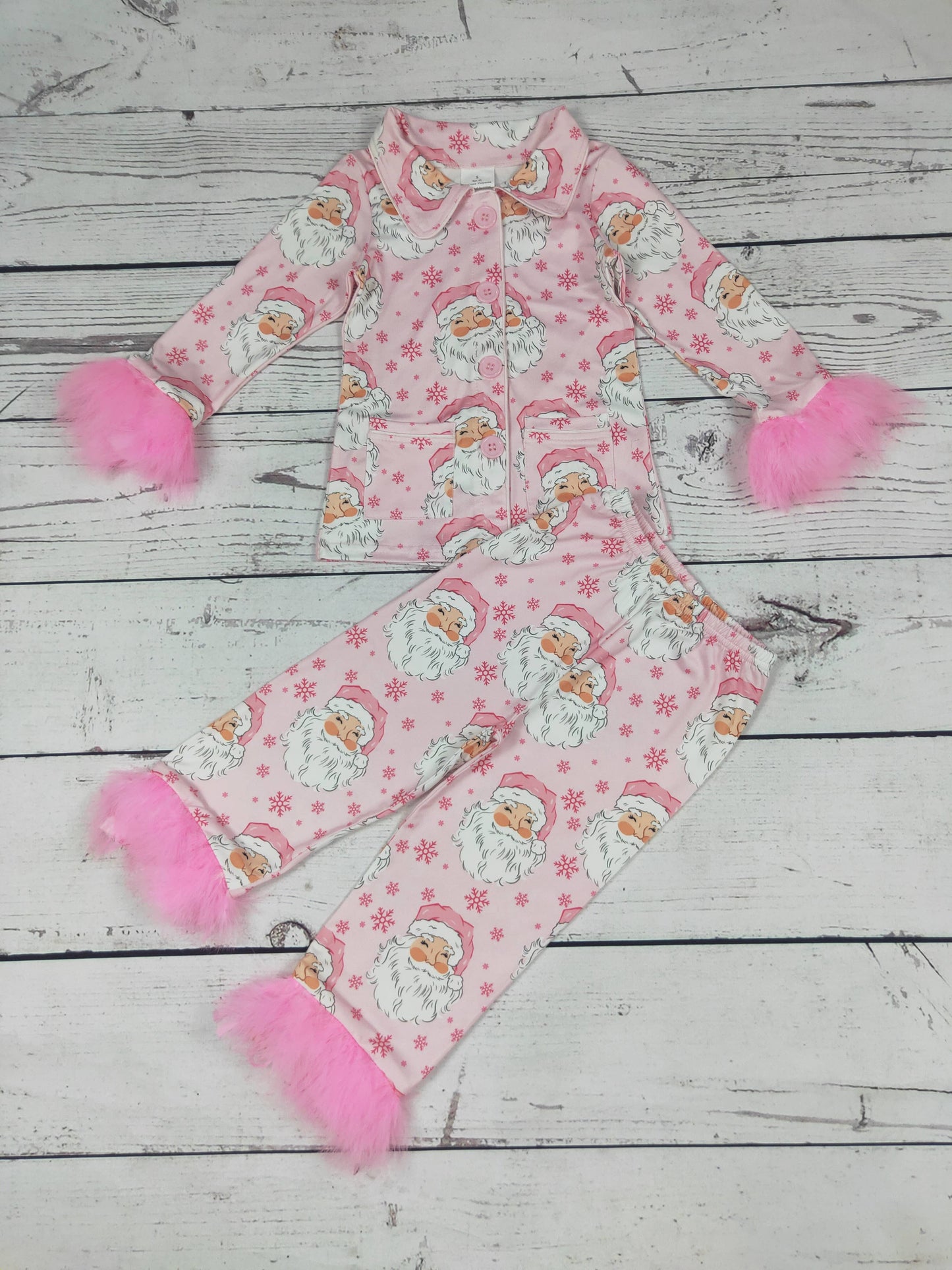Baby Girls Pink Santa Printed Christmas Pajamas: 2T