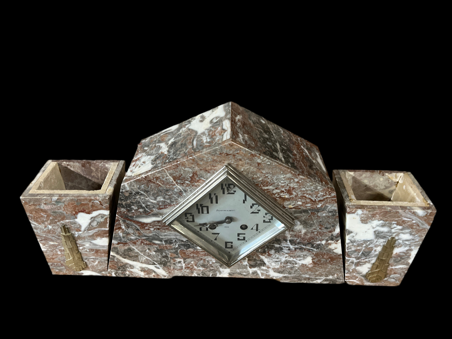 MARBLE ART DECO CLOCK WITH 2 ARMOLUDES