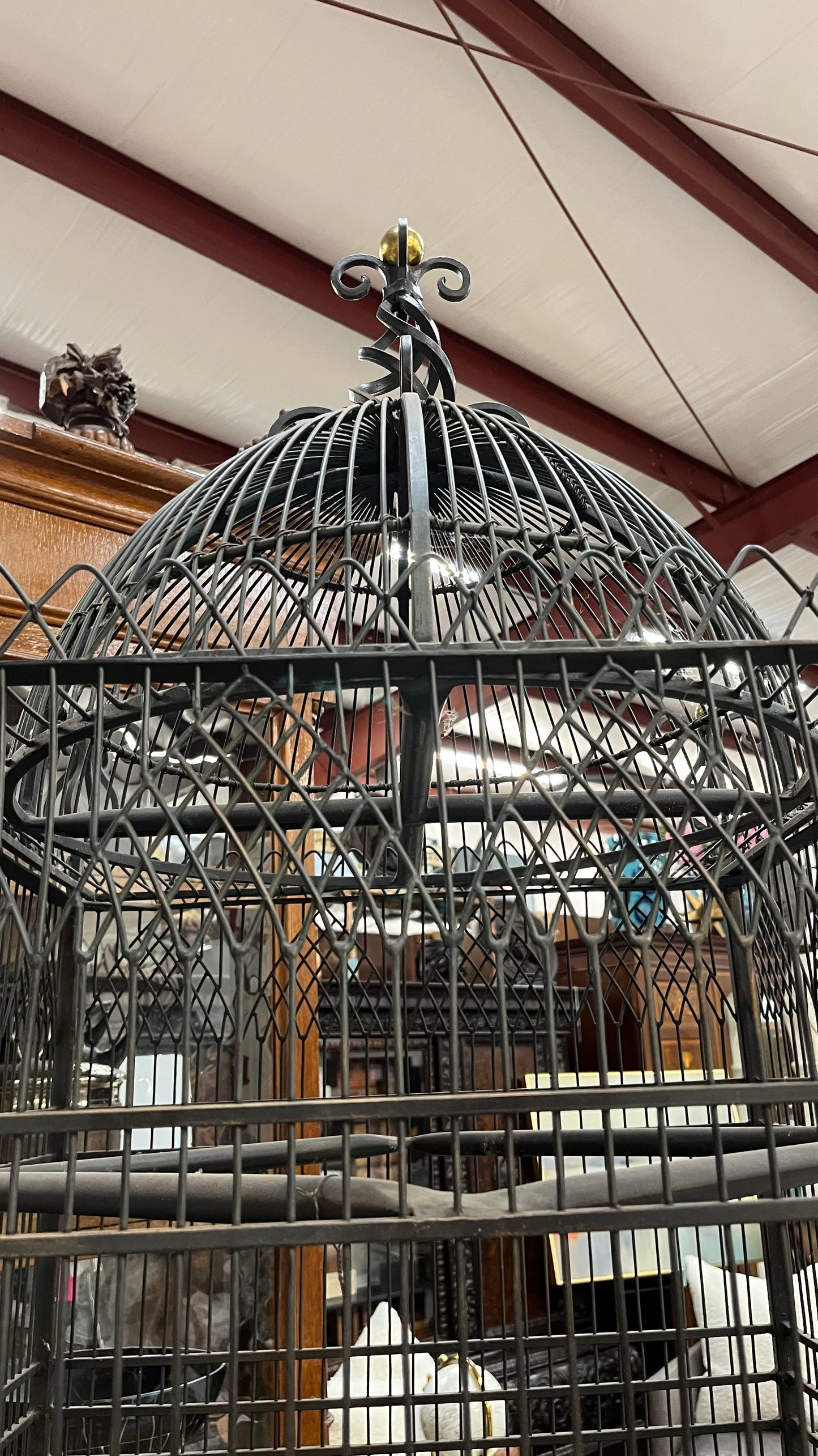 VINTAGE MAITLAND SMITH IRON BIRDCAGE WITH STAND