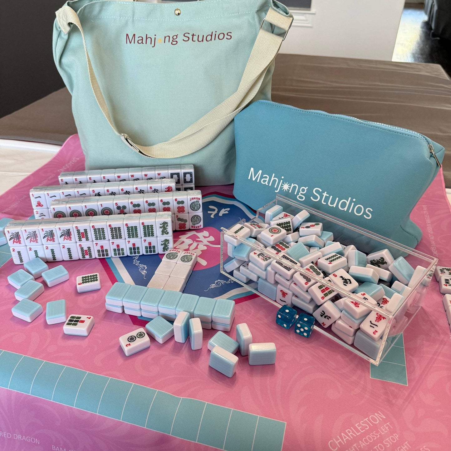 Bamboo Sky Mahjong Set 166 Tiles/Mat/Racks/Bag
