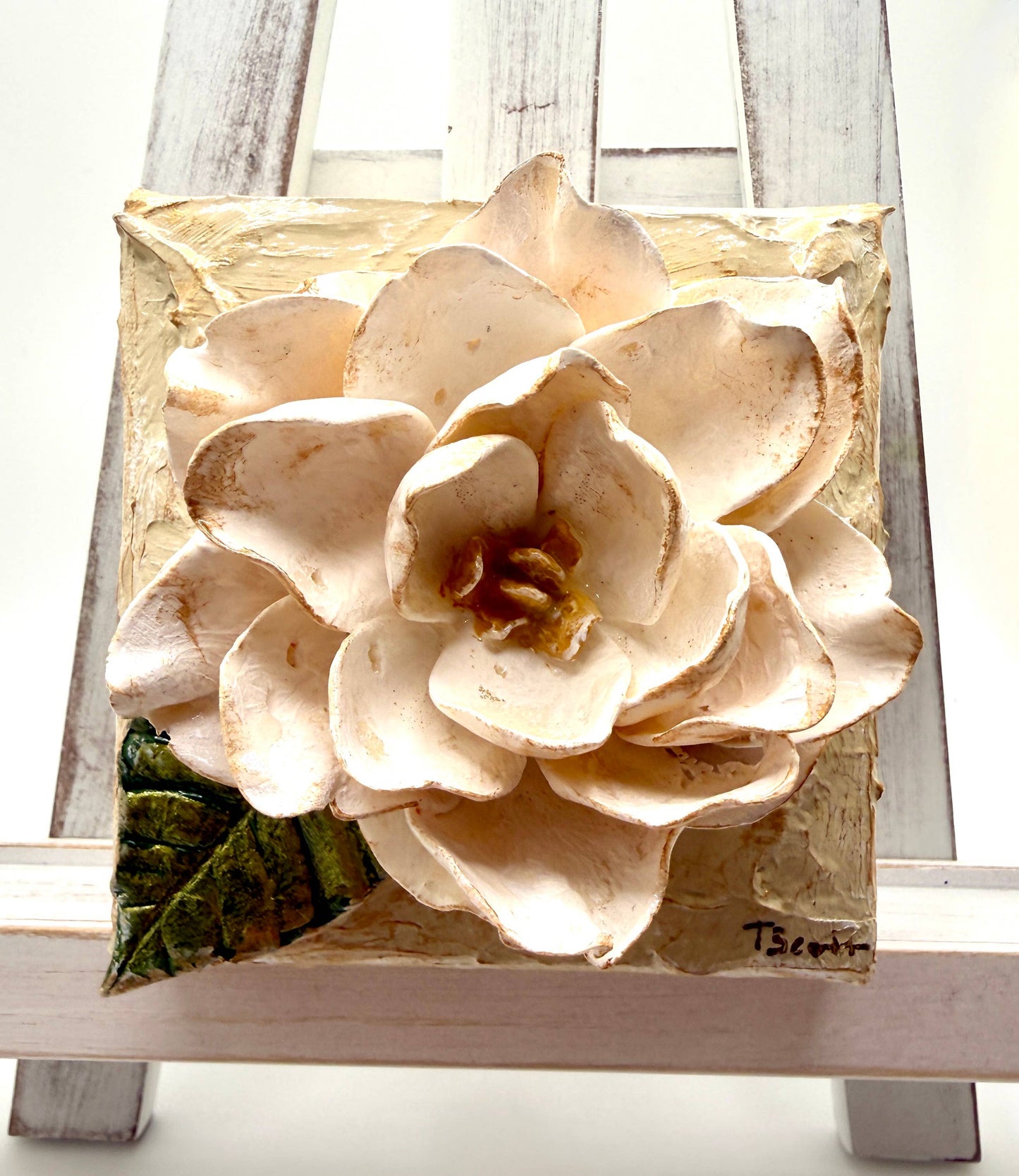 4X4 inch Gardenia Sculpted Artwork