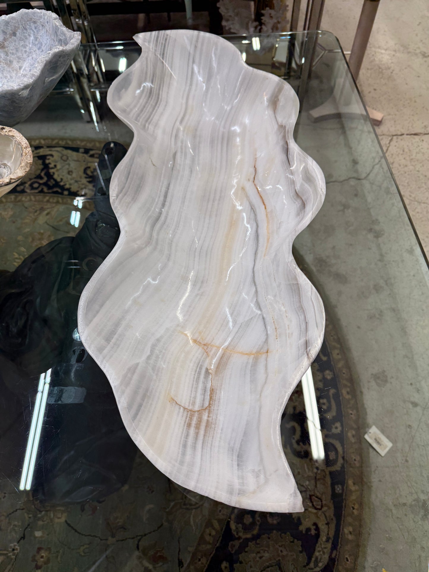 Long White Onyx Bowl 33x12x4"h