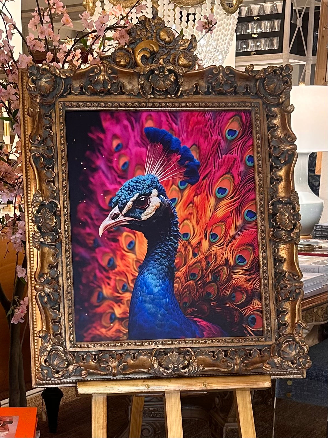 Peacock Print in Heirloom Frame 28x32.5h