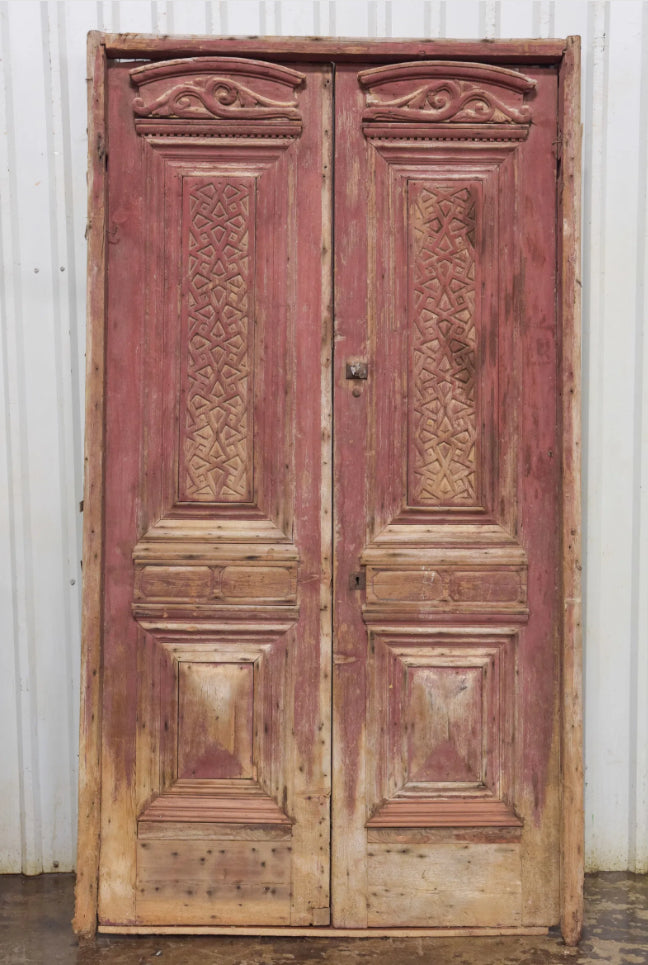 Red Painted Door in Frame 52.5x97"h