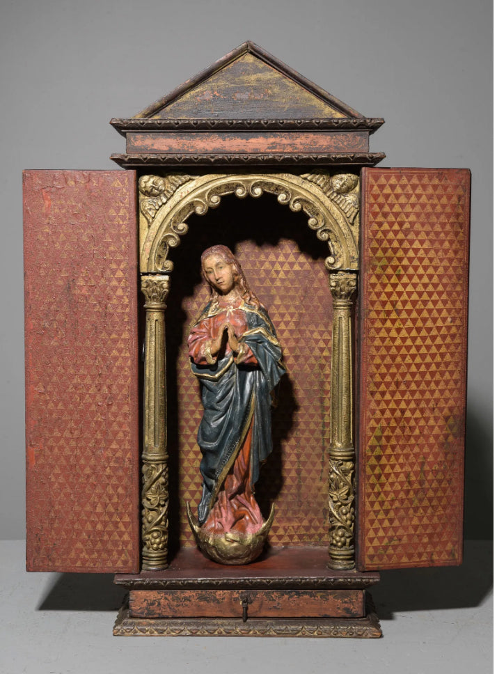 1800's Latin American Shrine w/ Santo 27.5"h