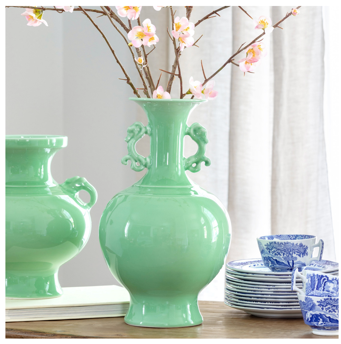 Celadon Glaze Gourd Vase 14"h