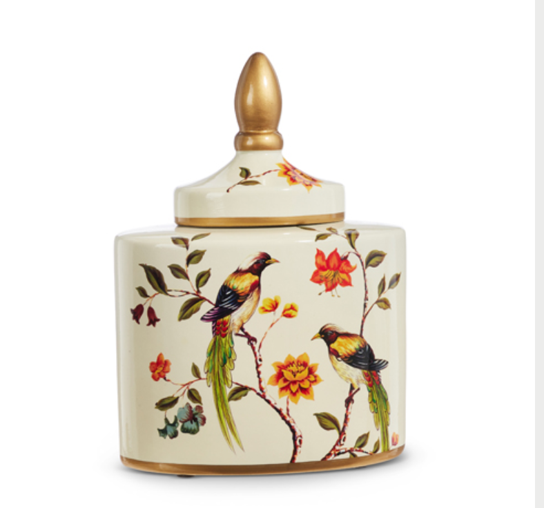 12.5" Bird and Floral Ginger Jar