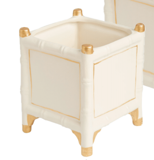 Bamboo Cachepot Gold/Wht 6x6x7.5"h