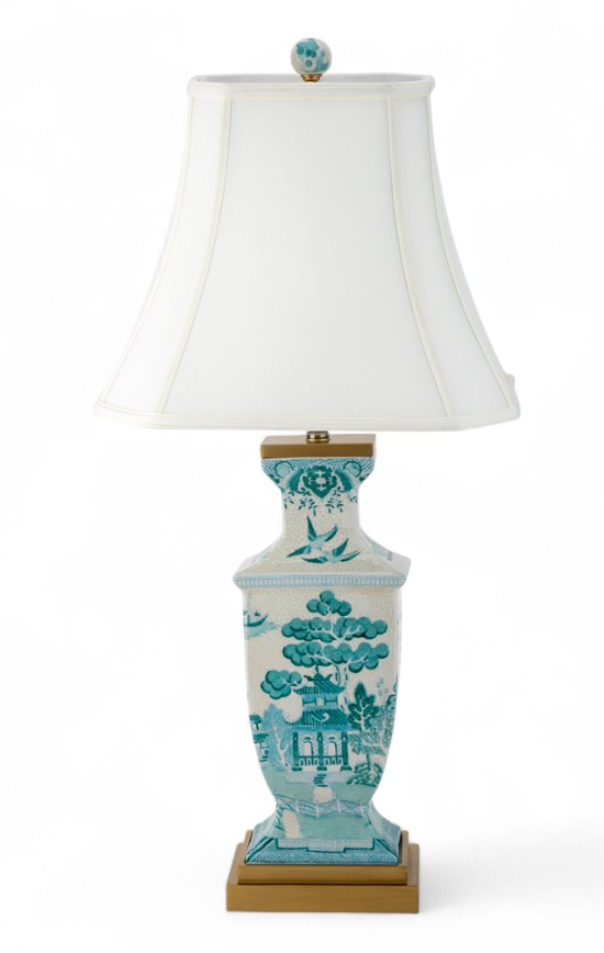 Turq & Wht Willow Lamp 15x12x33"h