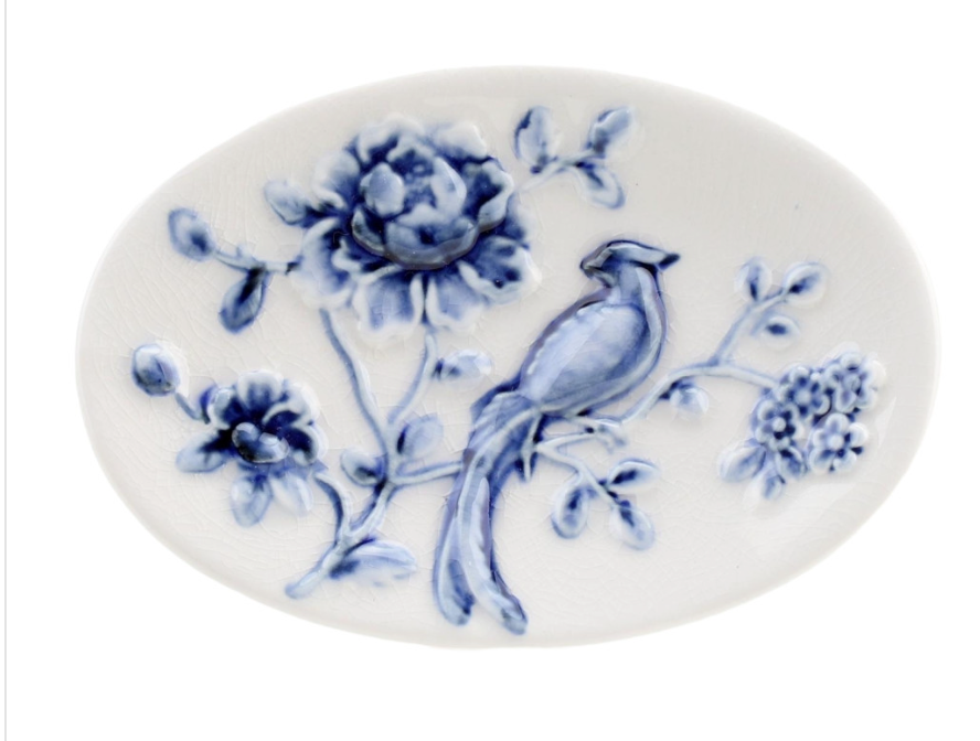 Blue & White Bird Soap Dish