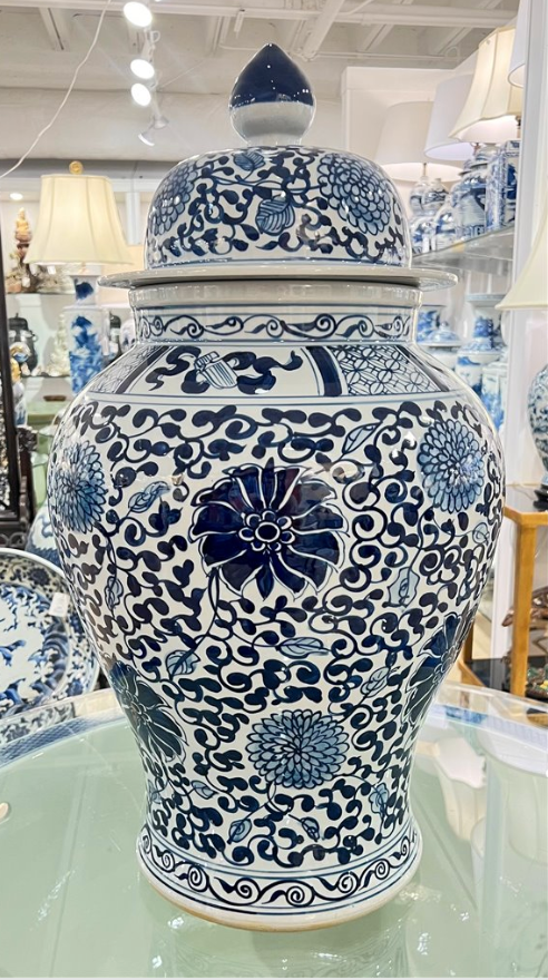 B & W Temple Jar 30"h