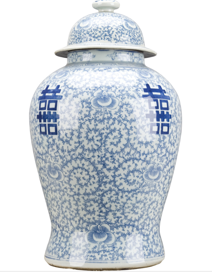 Double Happiness Lidded Jar 19.75"h