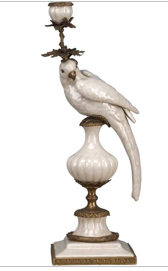 PAIR Porcelain Parrot Candleholders 19"h