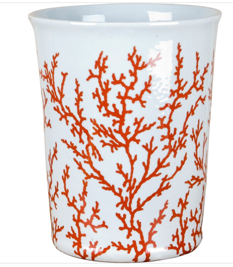 Coral Porcelain Wastebasket