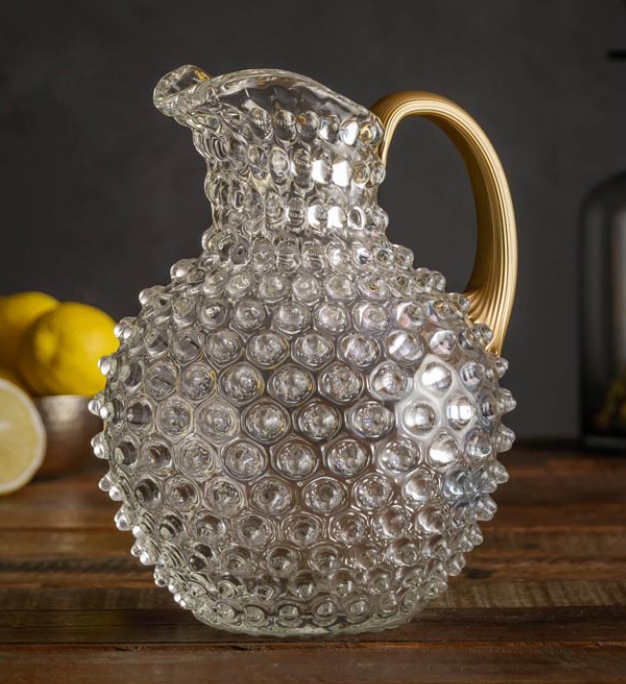 2L Hobnail Pitcher w/ Gold Handle