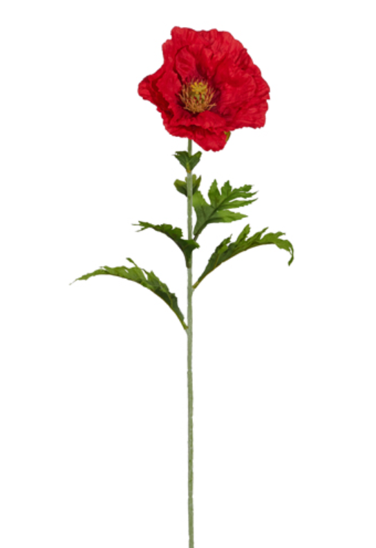 28" Red Poppy Stem