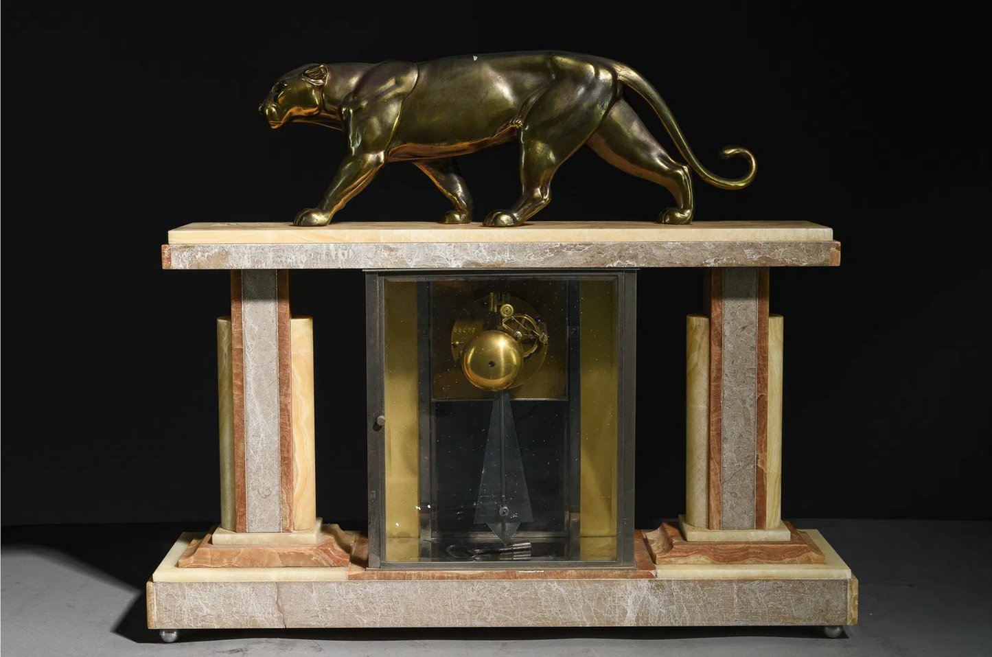 Art Deco Panther Mantle Clock 19.75"h