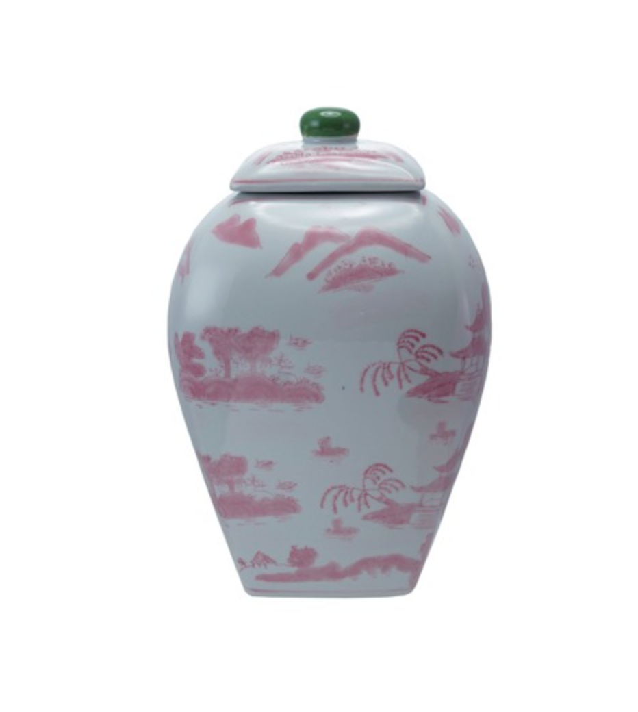 Ginger Jar Pink & Green 12.25"h
