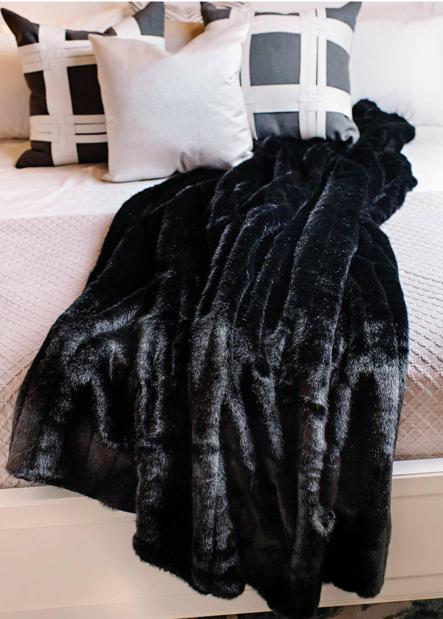 Signature Black Mink Faux Fur Throw 60x72"