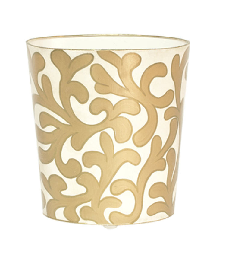 Oval Wastebasket Gold and Cream