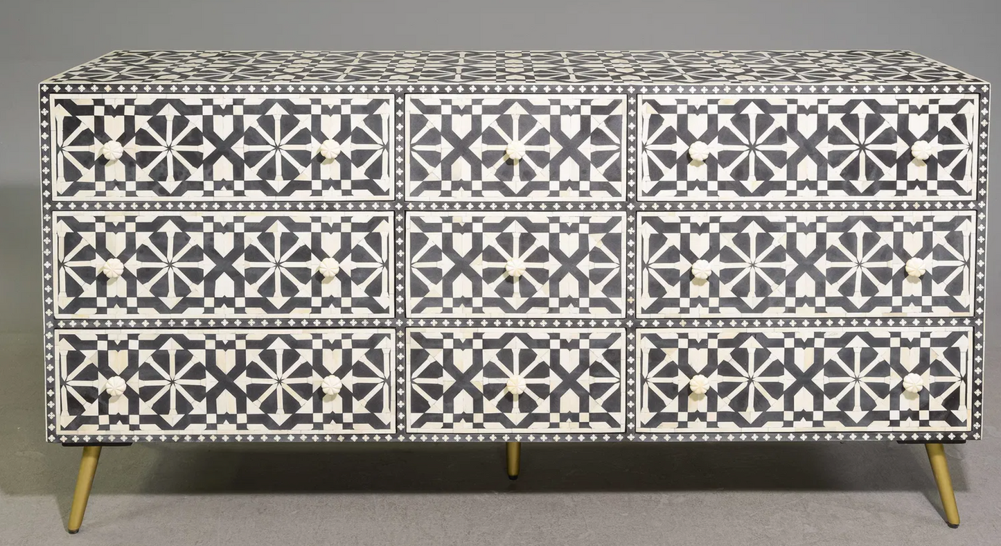 Blk & Wht Bone Inlaid Chest/Sideboard - 69x18x33"h