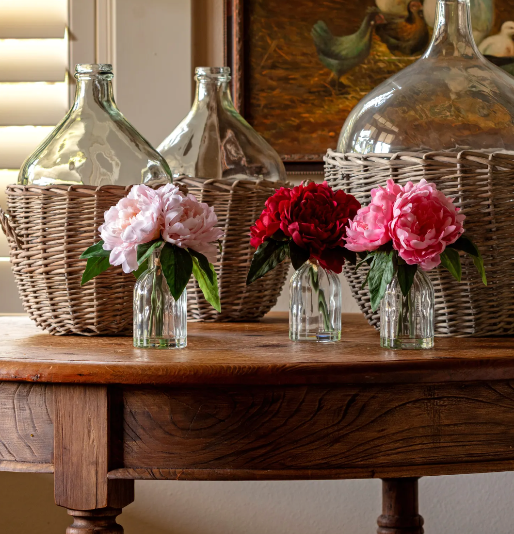 Assorted Peonies in Clear Vase 7.75"h