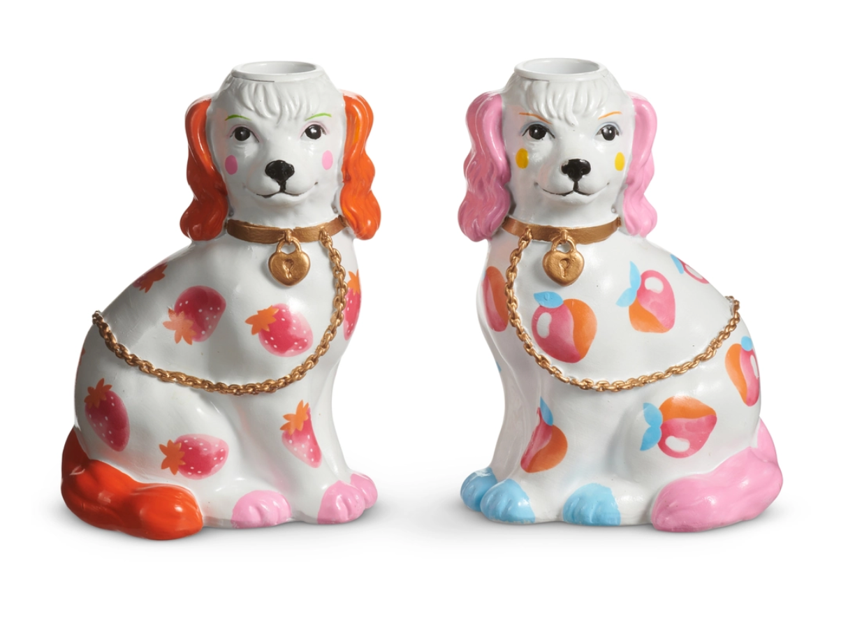 Dog Fruit Motif Candle Holder Asst