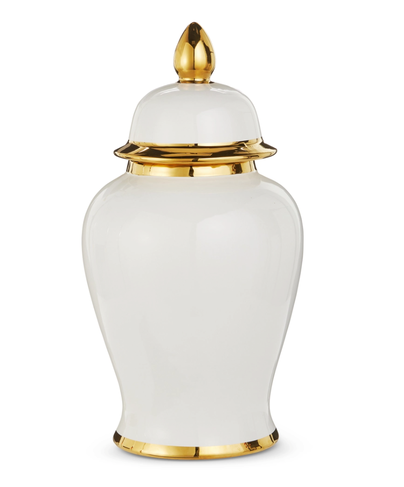 White and Gold Ginger Jar 19"