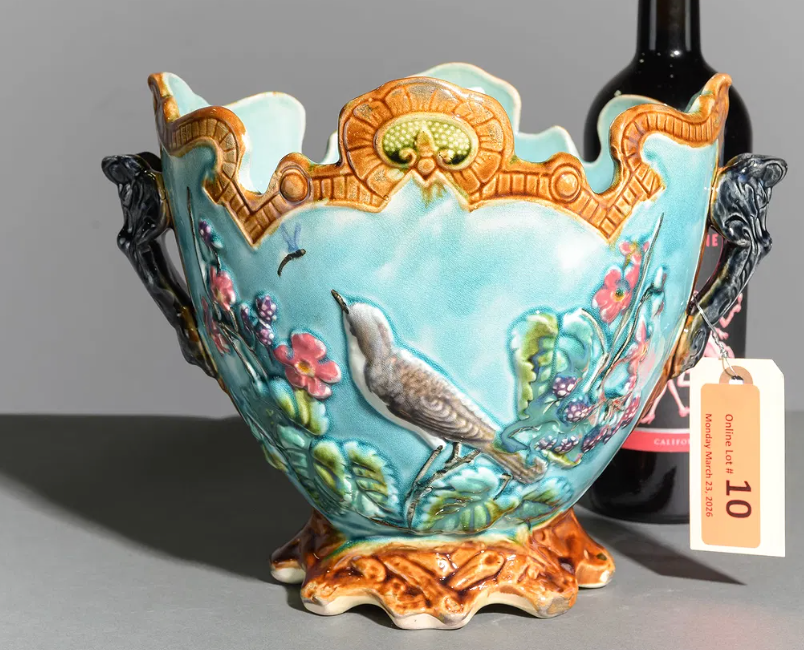 French Majolica Jardeniere 11x9x8.5"h