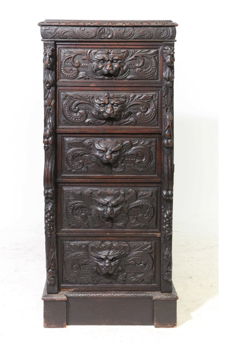 1800s Victorian Green Man Oak Chest 24x18x54"h
