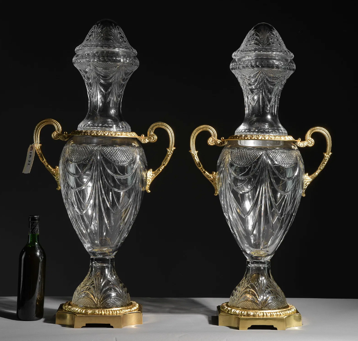 PAIR Empire Style Crystal Urns 34"h