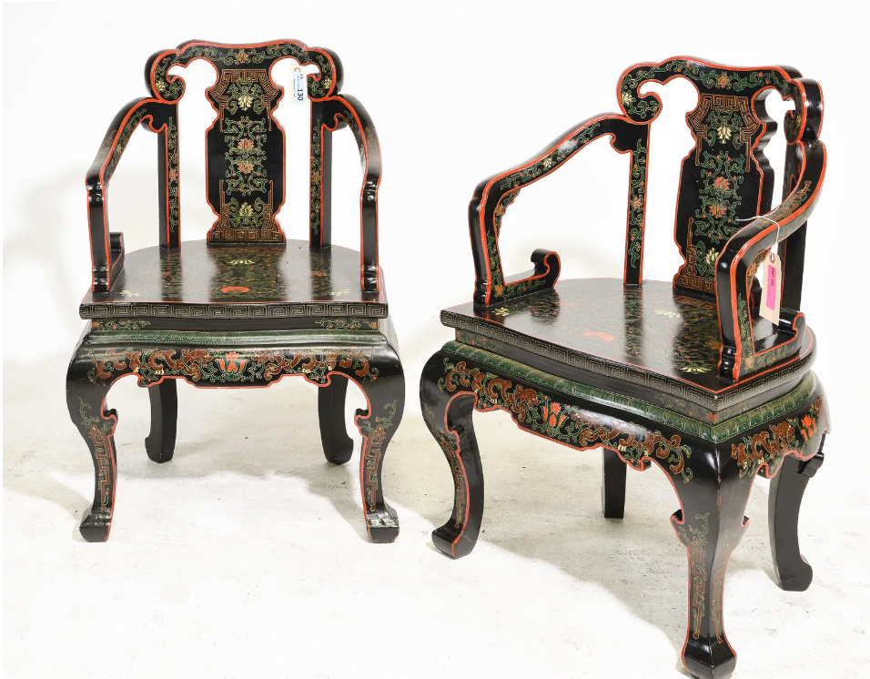 PAIR Chinoiserie Lacquered Arm Chairs