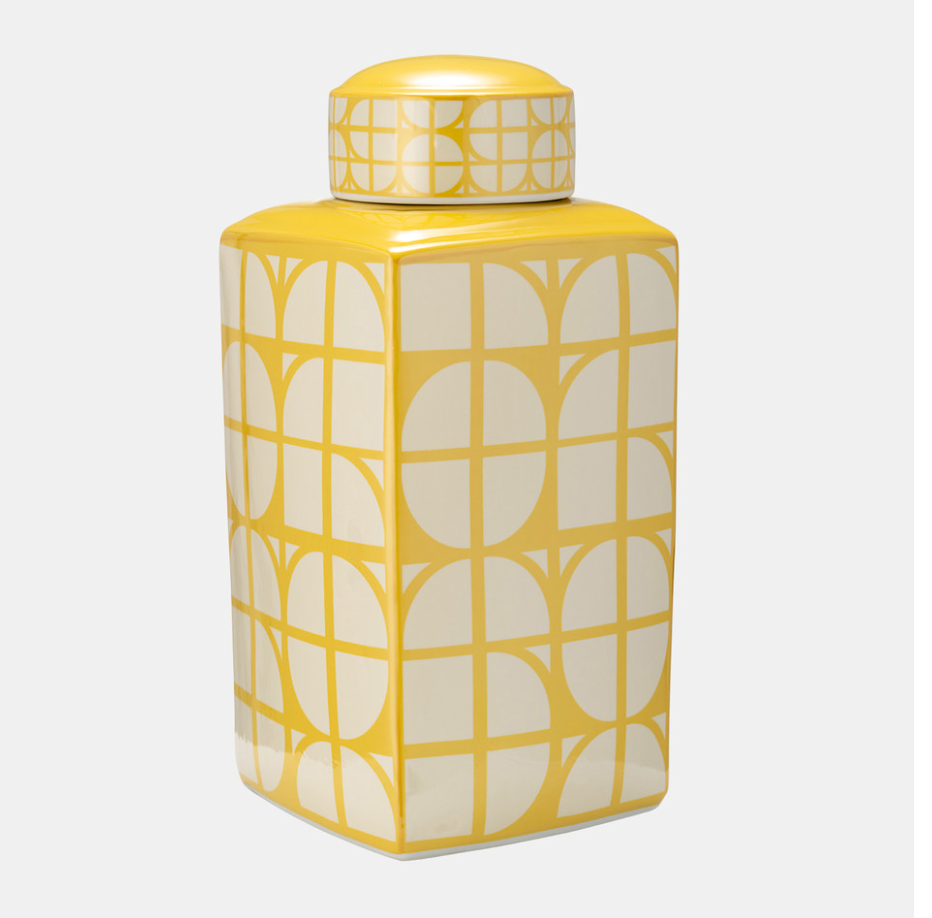 Yellow Ceramic Square Jar w/ Lid