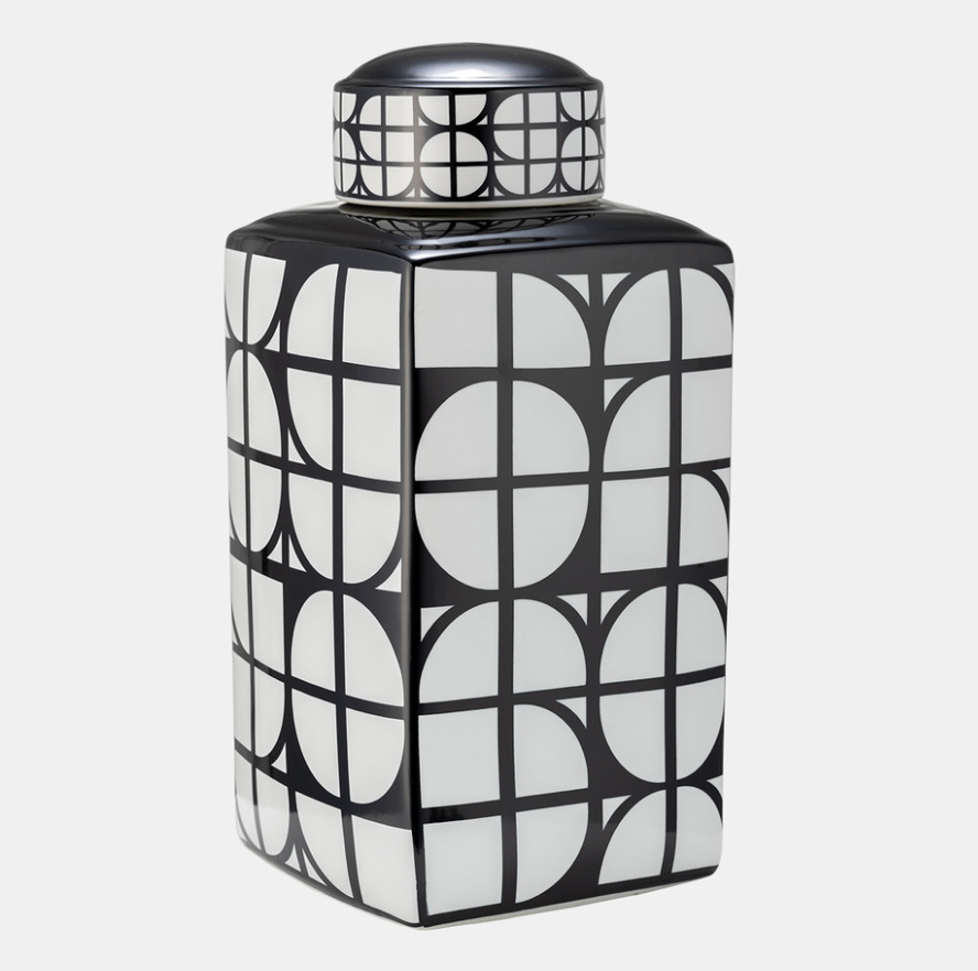 Black Ceramic Square Jar w/ Lid