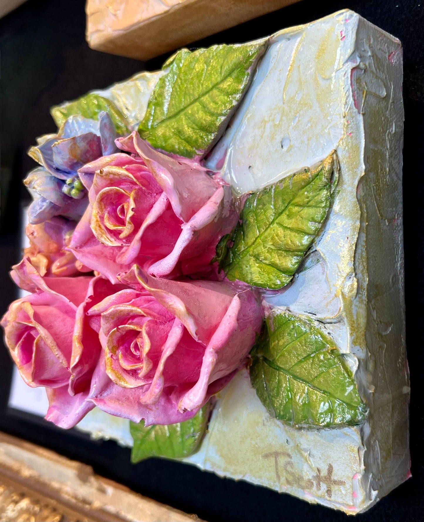 6X6 inch Rose Buds Sculpted Floral Bouquet Artwork