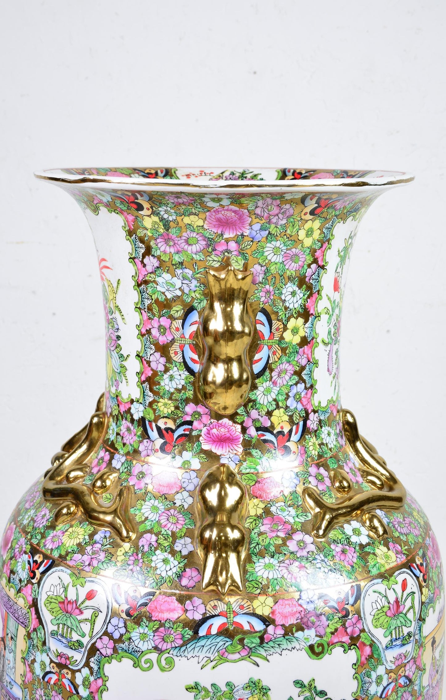 Pink Famille Vase on Stand 47h