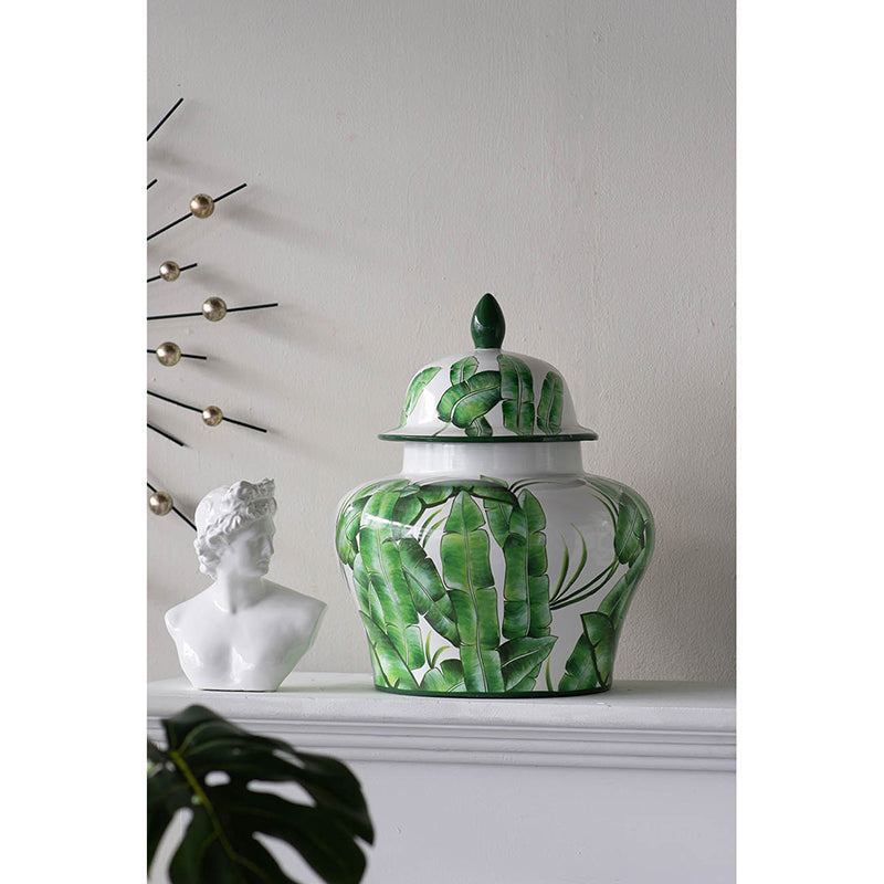 Palm Lidded Urn 17"h