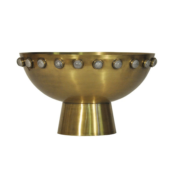 Brass Bowl w/ Stone Detail 8.5x14.5