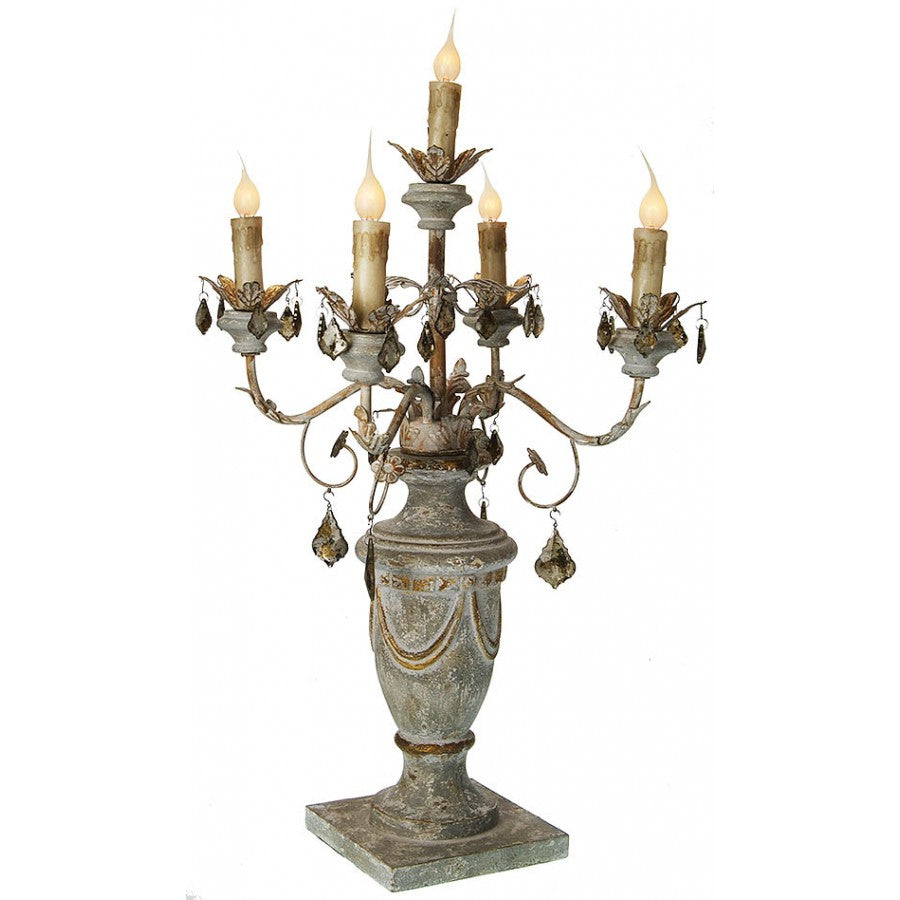 Carved Candelabra w/ Crystals 32" H
