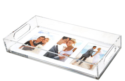 PHOTO TRAY - 16" X 8" WITH WHITE MAT FOR THREE 5" X 7" PHOTOS: PHOTO TRAY - 16" X 8" WITH WHITE MAT FOR THREE 5" X 7" PHOTOS