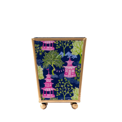 Garden Party Enameled Square Cachepot Planter: Navy & Lime / 4 inch