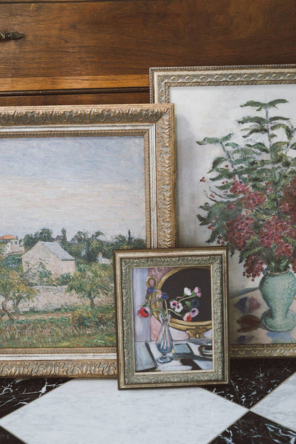 Anemone and Mirror Framed Antique Art: 8x10