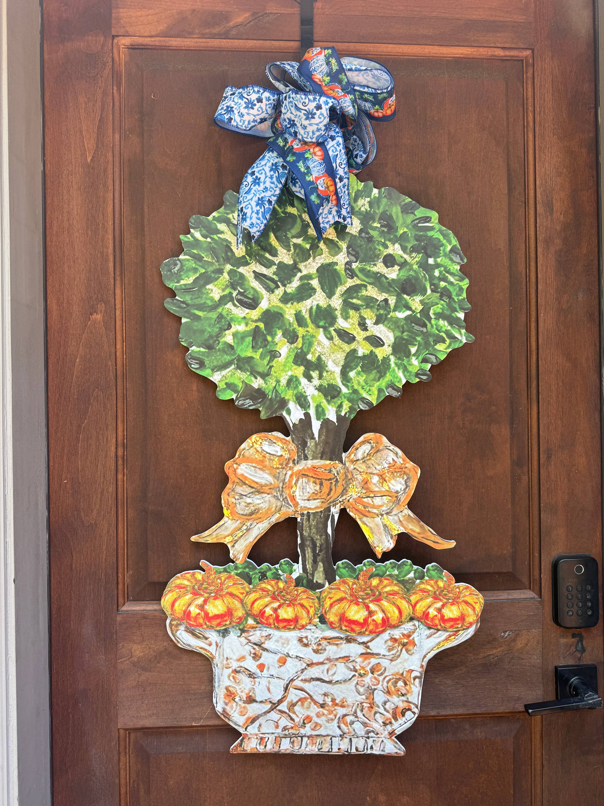 LARGE Designer PAIR of Chinois Pumpkin Topiary Door Hangers
