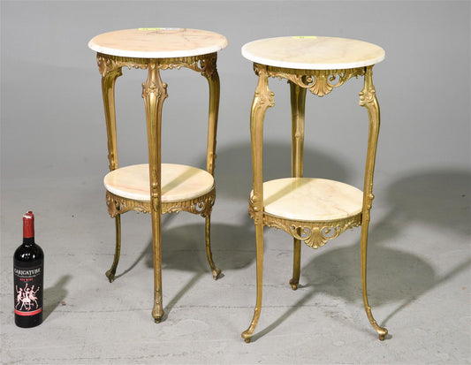 French Gilt Rococo Style 2 Tier Marble Tables