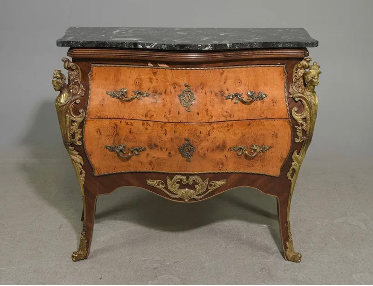 PAIR Empire Style Chest w/ Bronze & Marble 39.5x18x35.75"h