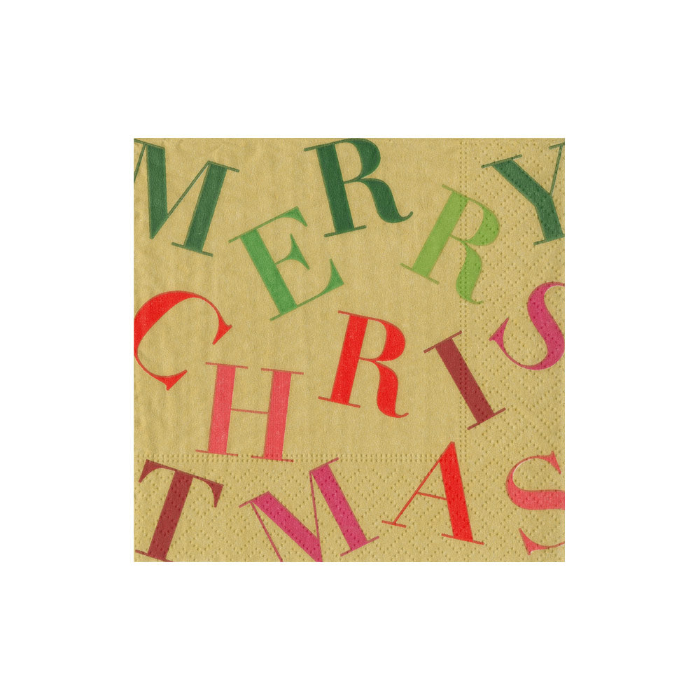 Merry Christmas Toss Gold Cocktail Napkins 5x5"