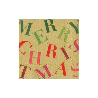 Merry Christmas Toss Gold Cocktail Napkins 5x5"