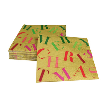 Merry Christmas Toss Gold Cocktail Napkins 5x5"