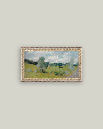 Abstract Landscape Framed Antique Art: 12x7