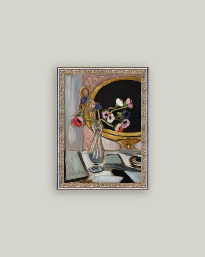 Anemone and Mirror Framed Antique Art: 8x10
